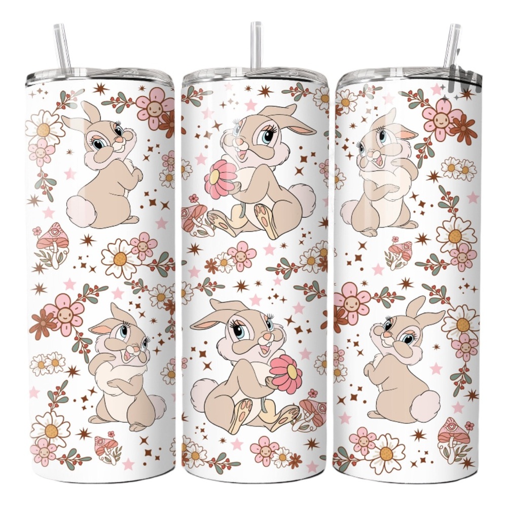 Cute Bunny Floral Tumbler